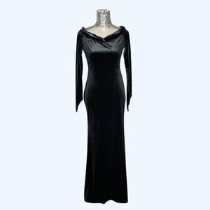 Gothic Black Velvet‎ Maxi Dress Women Medium Asymmetrical Witchy Whimsigoth Glam